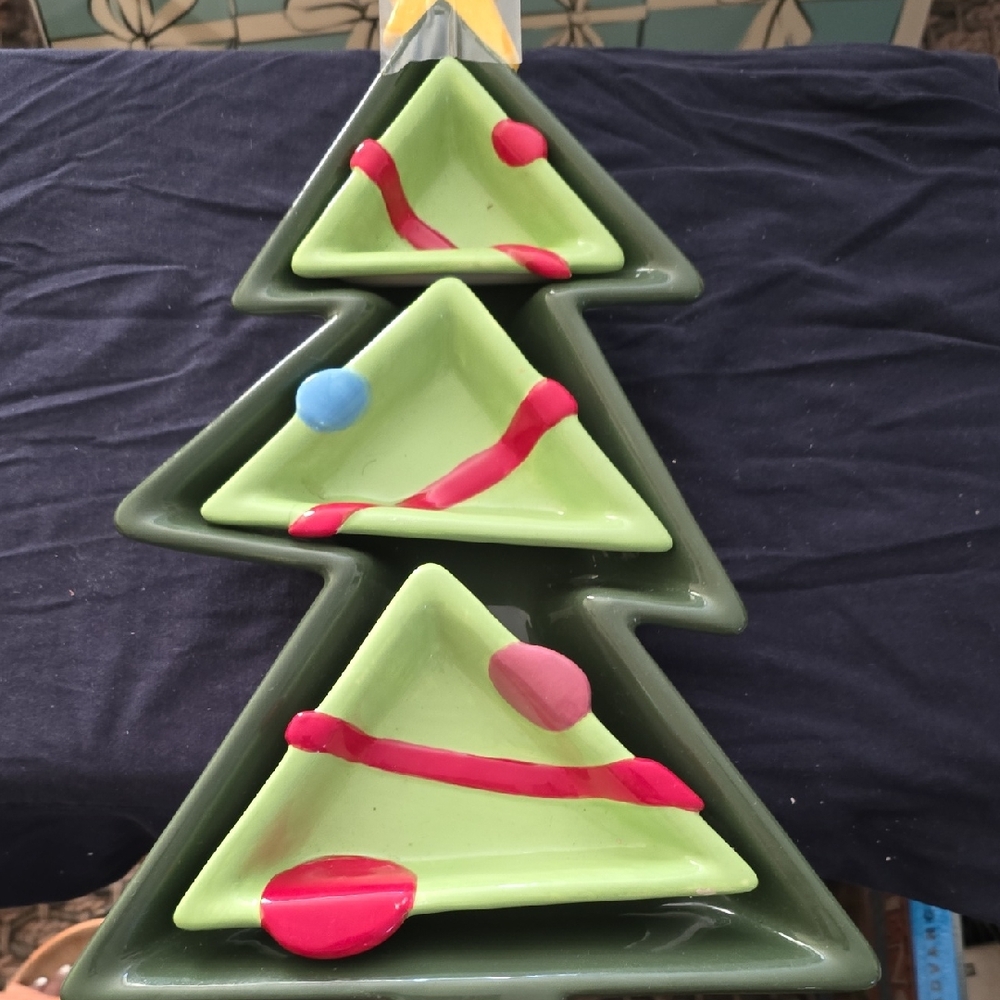 Festive Green Christmas Tree Serving Platter